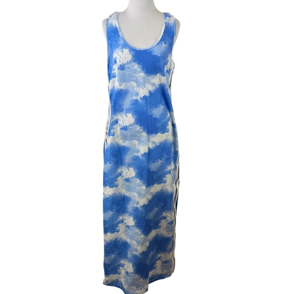 Boston Proper Tie-Dye Maxi Dress With Silver Side Slits Size Large
